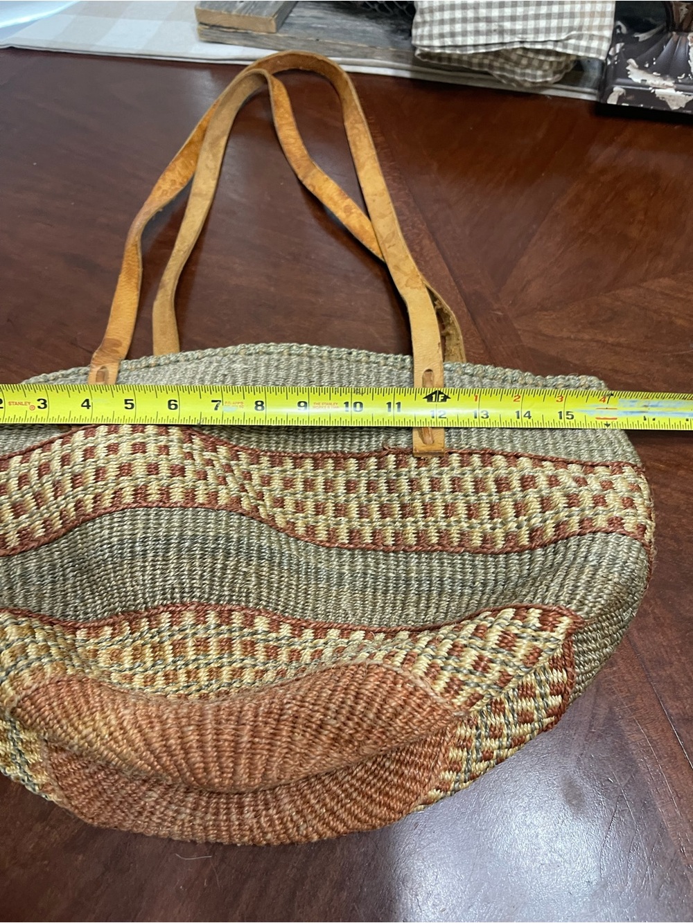 Vintage Sisal Market Bucket Bag Woven Straw Leather Large Purse Boho, Hippie - Picture 3 of 8
